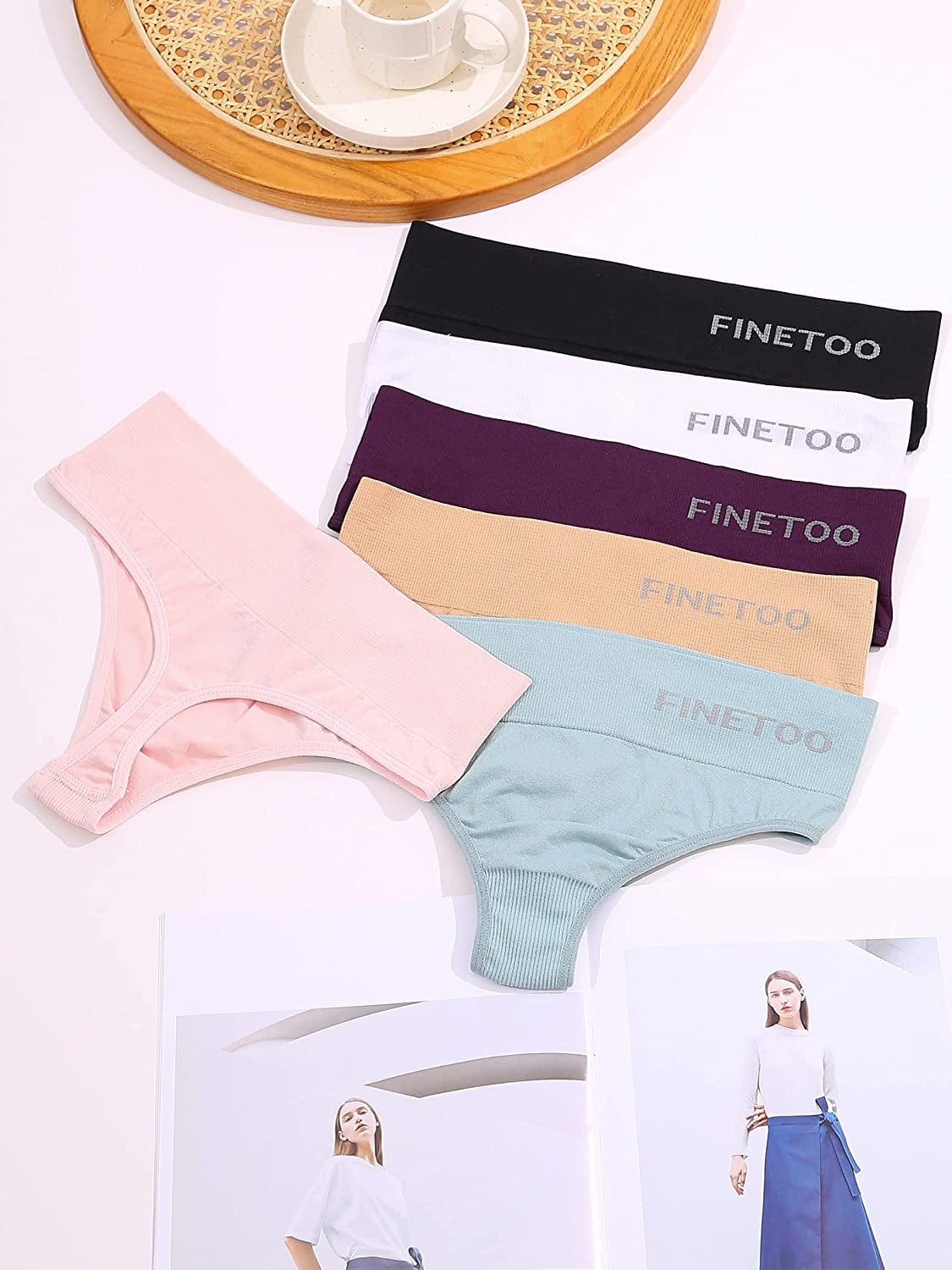 FINETOO 6 Pack High Waisted Thongs for Women, Nylon Spandex Panties Breathable Soft Stretchy Underwear High Rise S-XL