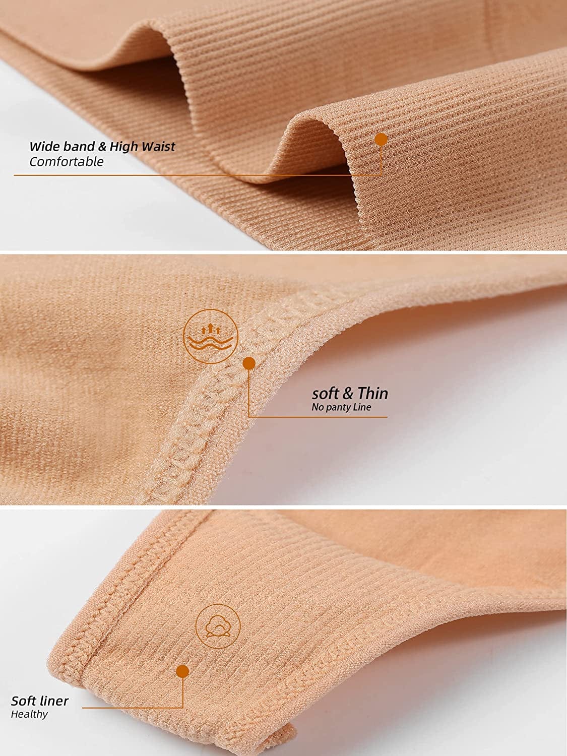 FINETOO 6 Pack High Waisted Thongs for Women, Nylon Spandex Panties Breathable Soft Stretchy Underwear High Rise S-XL