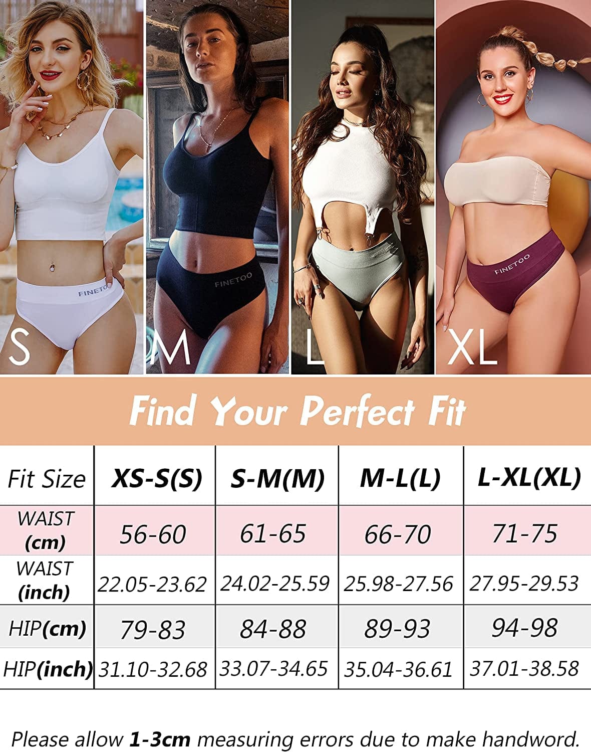 FINETOO 6 Pack High Waisted Thongs for Women, Nylon Spandex Panties Breathable Soft Stretchy Underwear High Rise S-XL