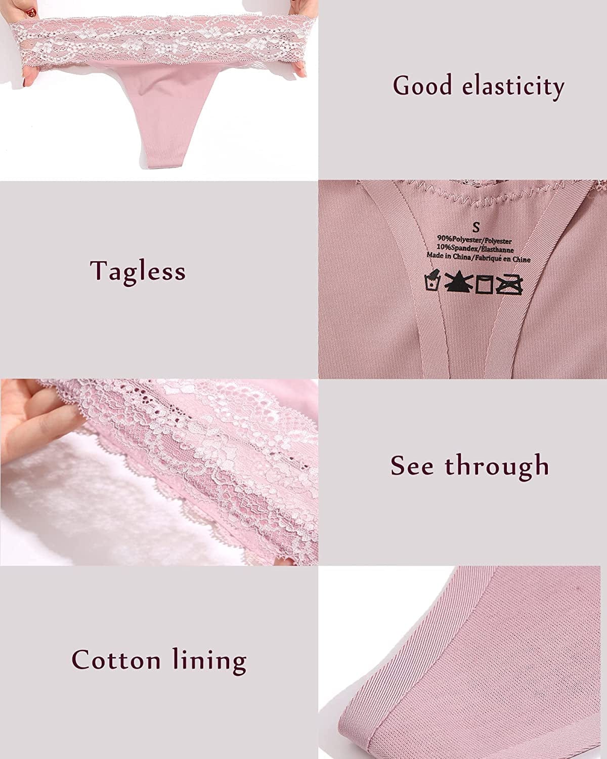 FINETOO 7 Pack Thongs for Women Sexy Panties Seamless Stretch Breathable No Show Lace Thong Underwear 7pack a / Medium