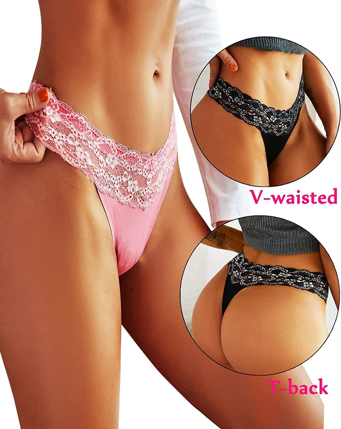 FINETOO 7 Pack Thongs for Women Sexy Panties Seamless Stretch Breathable No Show Lace Thong Underwear 7pack a / Medium