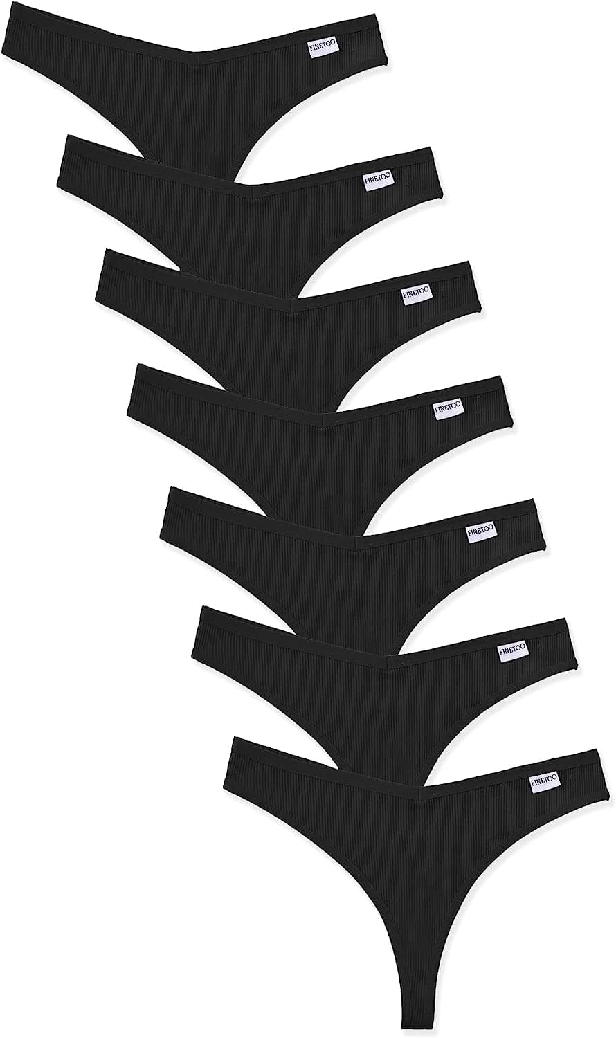 FINETOO 7 Pack Womens Thongs Underwear Cotton Breathable Low Rise Hipster Panties Sexy S-XL Black / Large