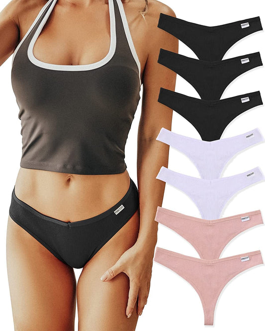 FINETOO 7 Pack Womens Thongs Underwear Cotton Breathable Low Rise Hipster Panties Sexy S-XL 7pack Thongs Sanse-f / Large