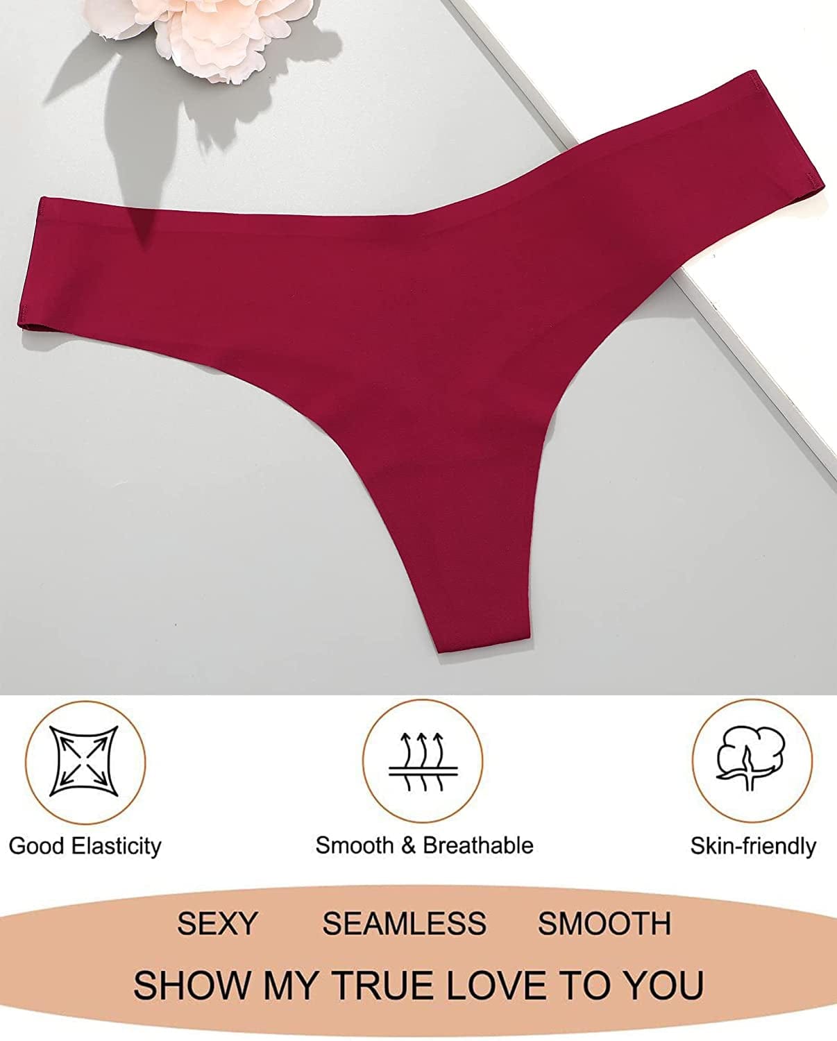 FINETOO 9 Pack Seamless Thongs for Women No Show Underwear V Waisted Comfortable Sexy Thong Panties XS-L