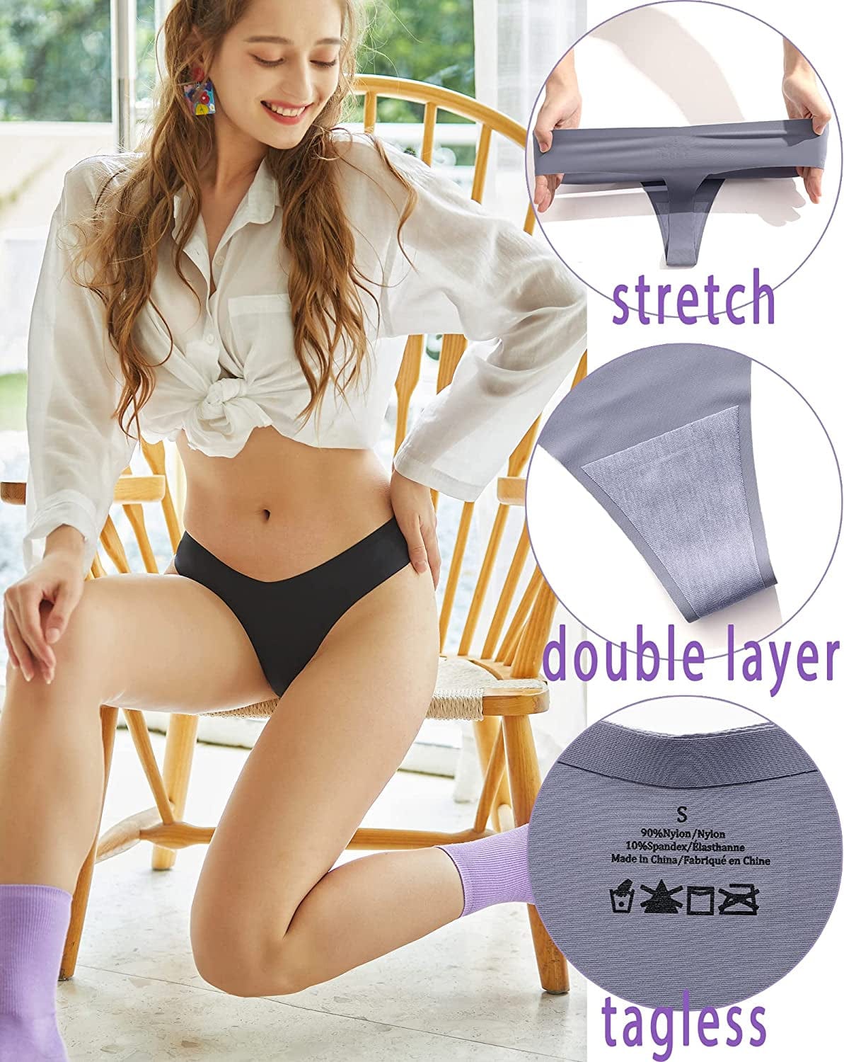 FINETOO 9 Pack Seamless Thongs for Women No Show Underwear V Waisted Comfortable Sexy Thong Panties XS-L