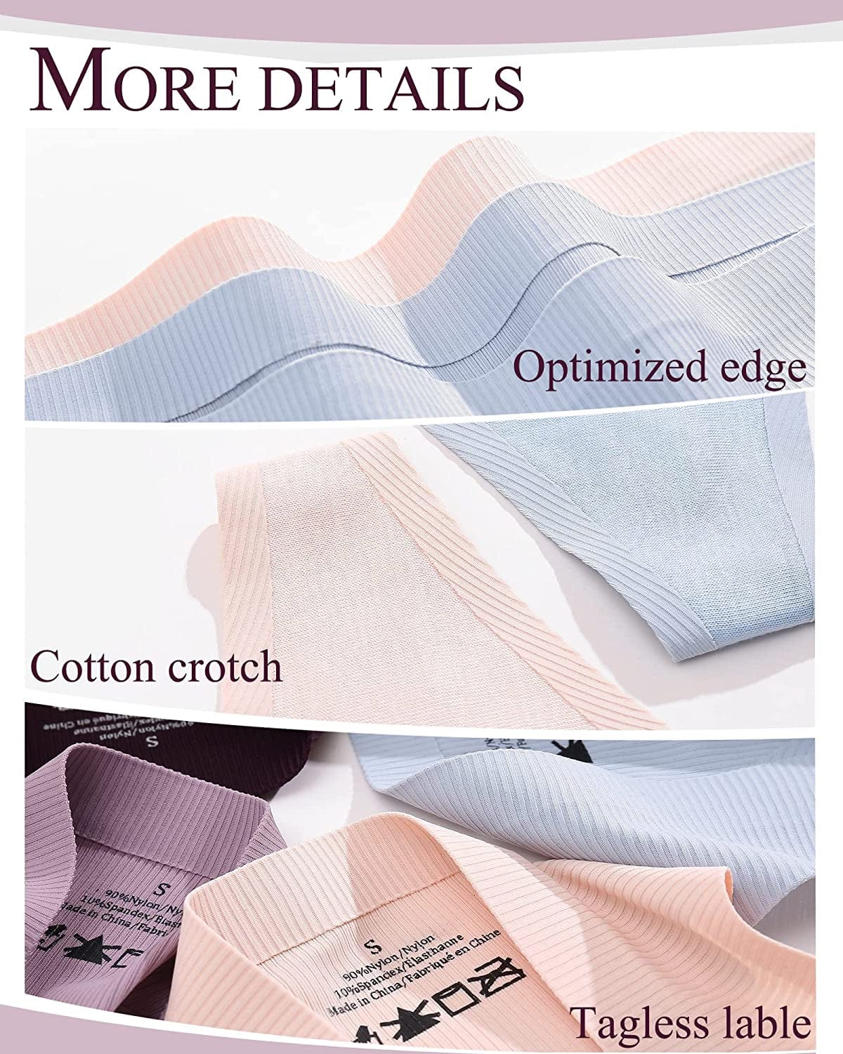 FINETOO Seamless Thongs for Women No Show Thong with Ribbed Soft Invisible Panties Womens Underwear Sexy 6 Pack XS-XL