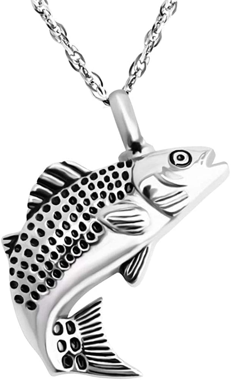 Fish Urn Cremation Necklace for Ashes Urn Necklaces for Human Ashes in Loving Memory of Dad Fishing Locket Ashes Holder Keepsake Cremation Memorial Pendant Jewelry silver fish