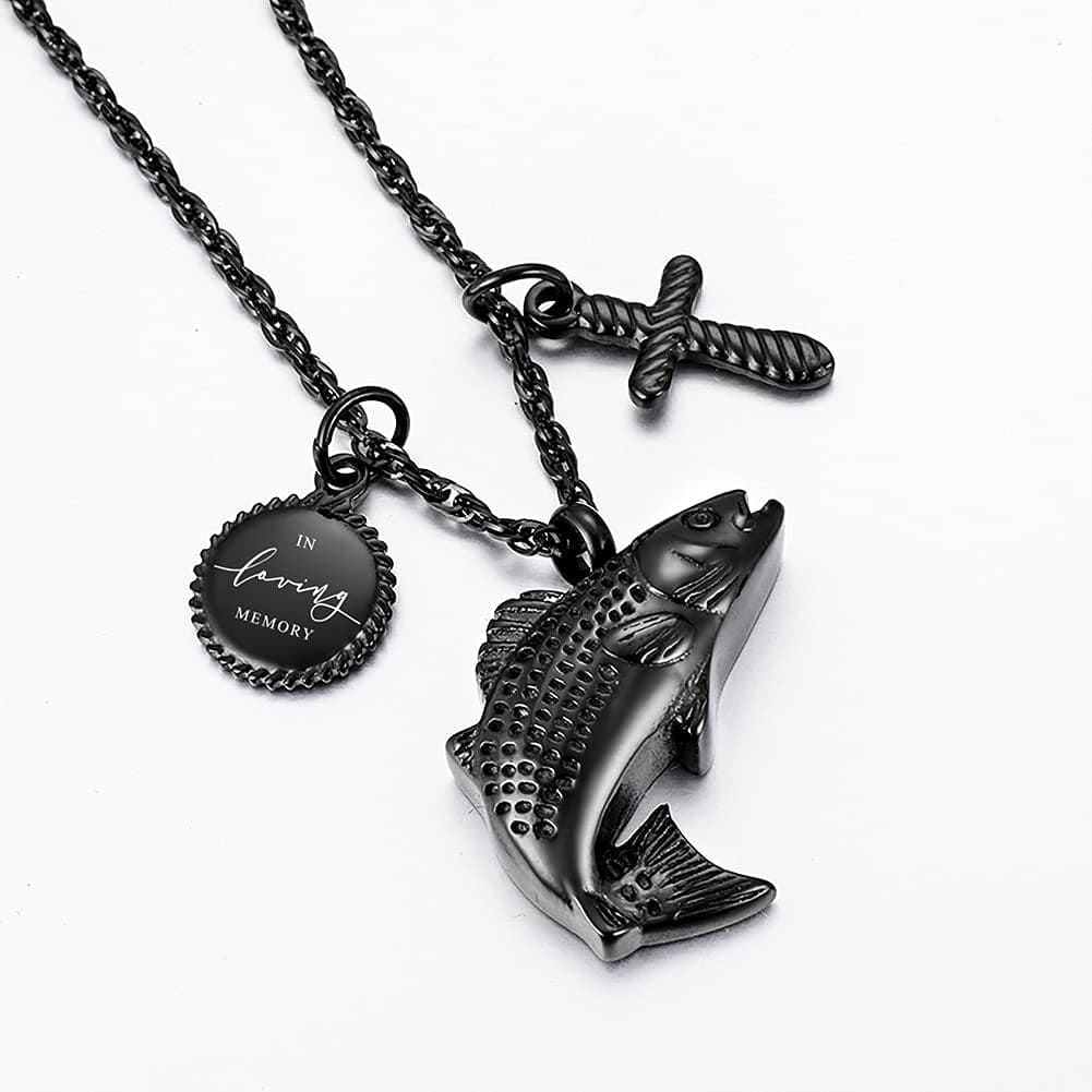 Fish Urn Cremation Necklace for Ashes Urn Necklaces for Human Ashes in Loving Memory of Dad Fishing Locket Ashes Holder Keepsake Cremation Memorial Pendant Jewelry