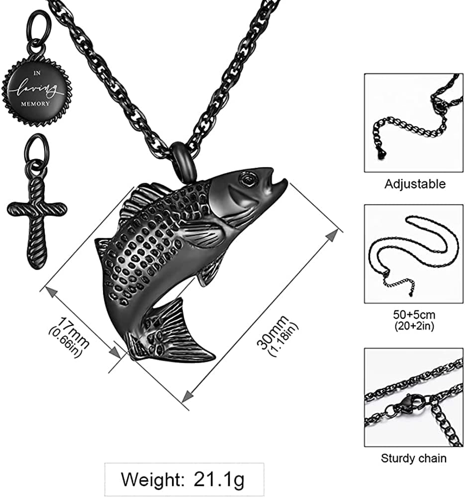 Fish Urn Cremation Necklace for Ashes Urn Necklaces for Human Ashes in Loving Memory of Dad Fishing Locket Ashes Holder Keepsake Cremation Memorial Pendant Jewelry