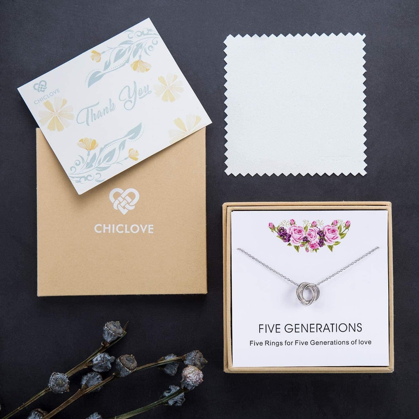 Five Generations Necklace - Sterling Silver Necklace Gift for Grandmother, Gift for Mom Grandma Nana, Grandma, Great Grandma Gift (Five Generations Gifts)