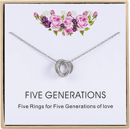 Five Generations Necklace - Sterling Silver Necklace Gift for Grandmother, Gift for Mom Grandma Nana, Grandma, Great Grandma Gift (Five Generations Gifts)