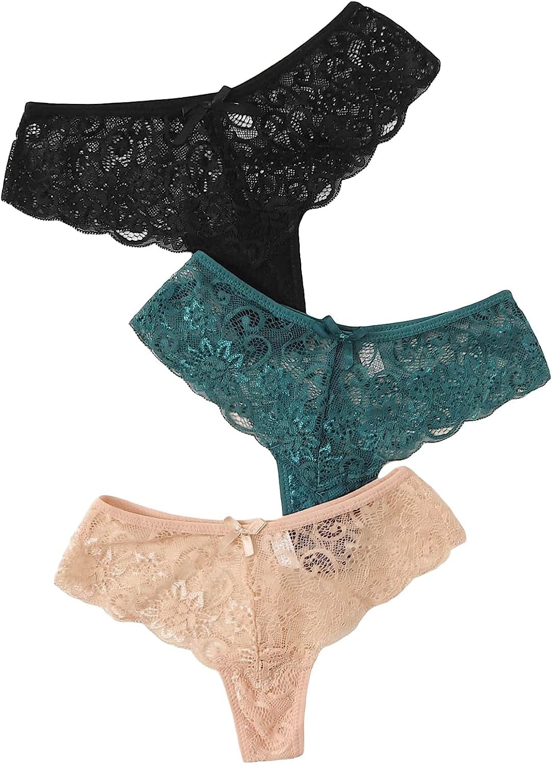 Floerns Women'S 3 Pack Embroidered Mesh Letter Tape V-String Thong Panties Set Black Green Multi / X-Large