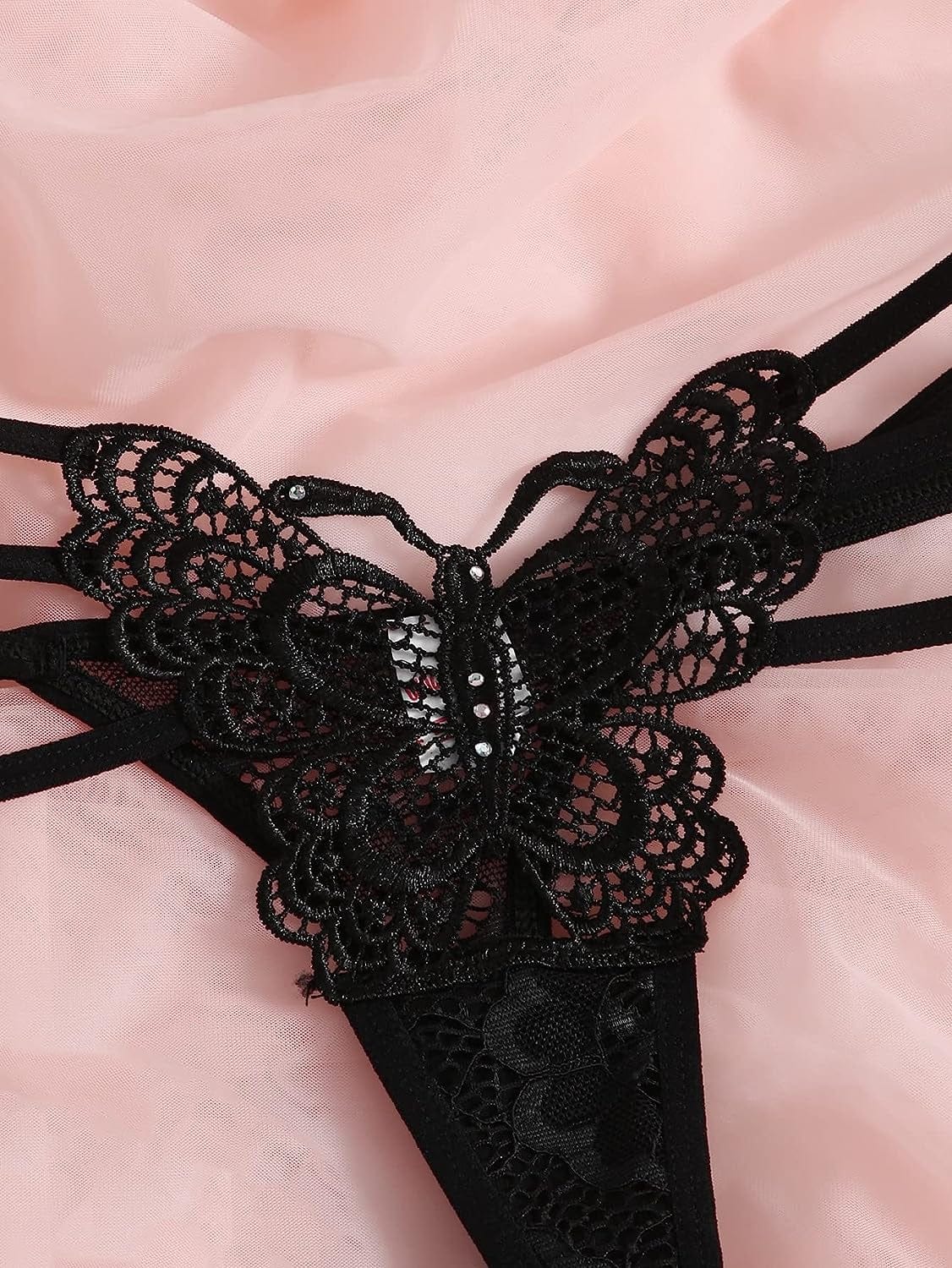 Floerns Women'S 3 Pack Embroidered Mesh Letter Tape V-String Thong Panties Set