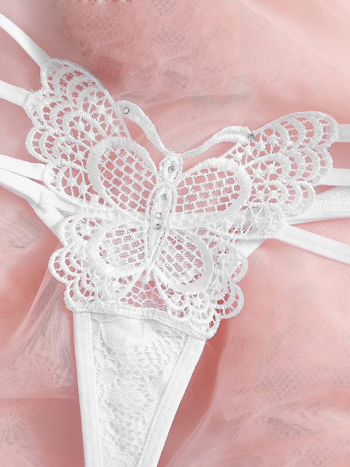 Floerns Women'S 3 Pack Embroidered Mesh Letter Tape V-String Thong Panties Set