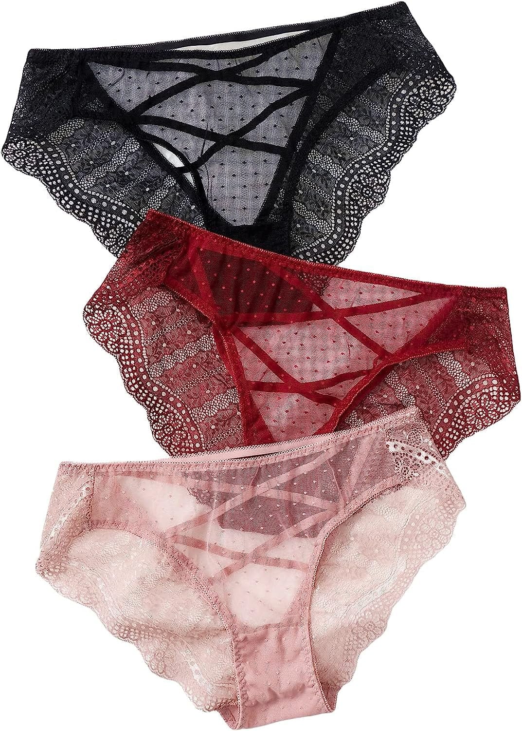 Floerns Women'S plus Size 2 Pack Lace Seamless V-Strings Thong Panties Set Black and Pink / 4X-Large Plus