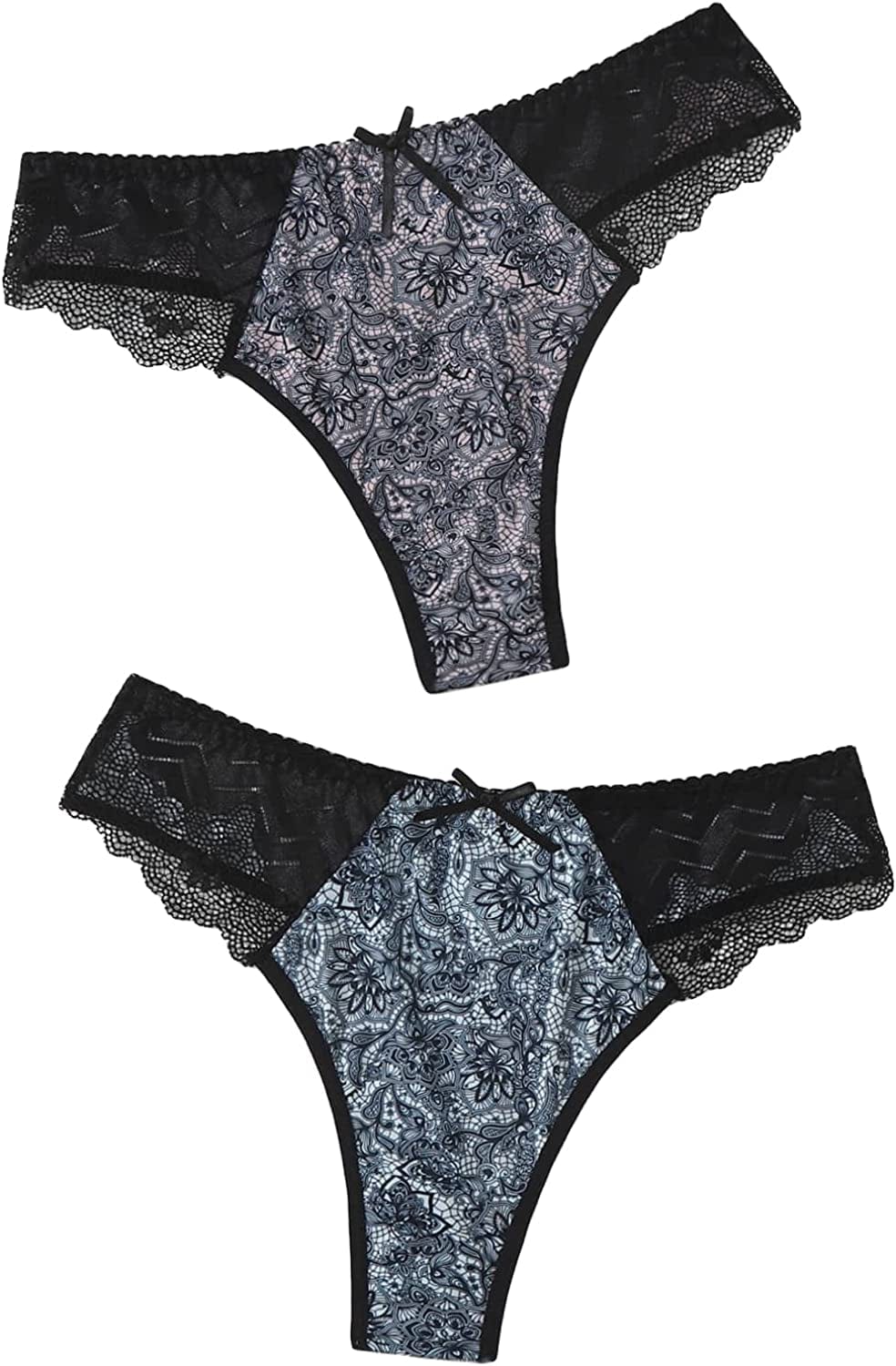 Floerns Women'S plus Size 2 Pack Lace Seamless V-Strings Thong Panties Set Pink Blue / X-Large Plus
