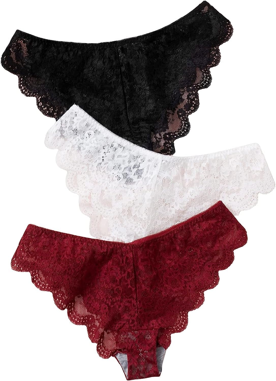 Floerns Women'S plus Size 2 Pack Lace Seamless V-Strings Thong Panties Set Black and Red / XX-Large Plus