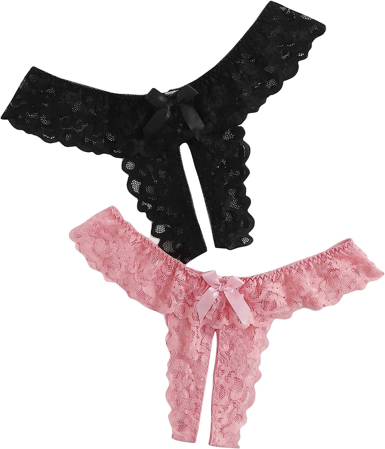 Floerns Women'S plus Size 2 Pack Lace Seamless V-Strings Thong Panties Set A Multi / 1X