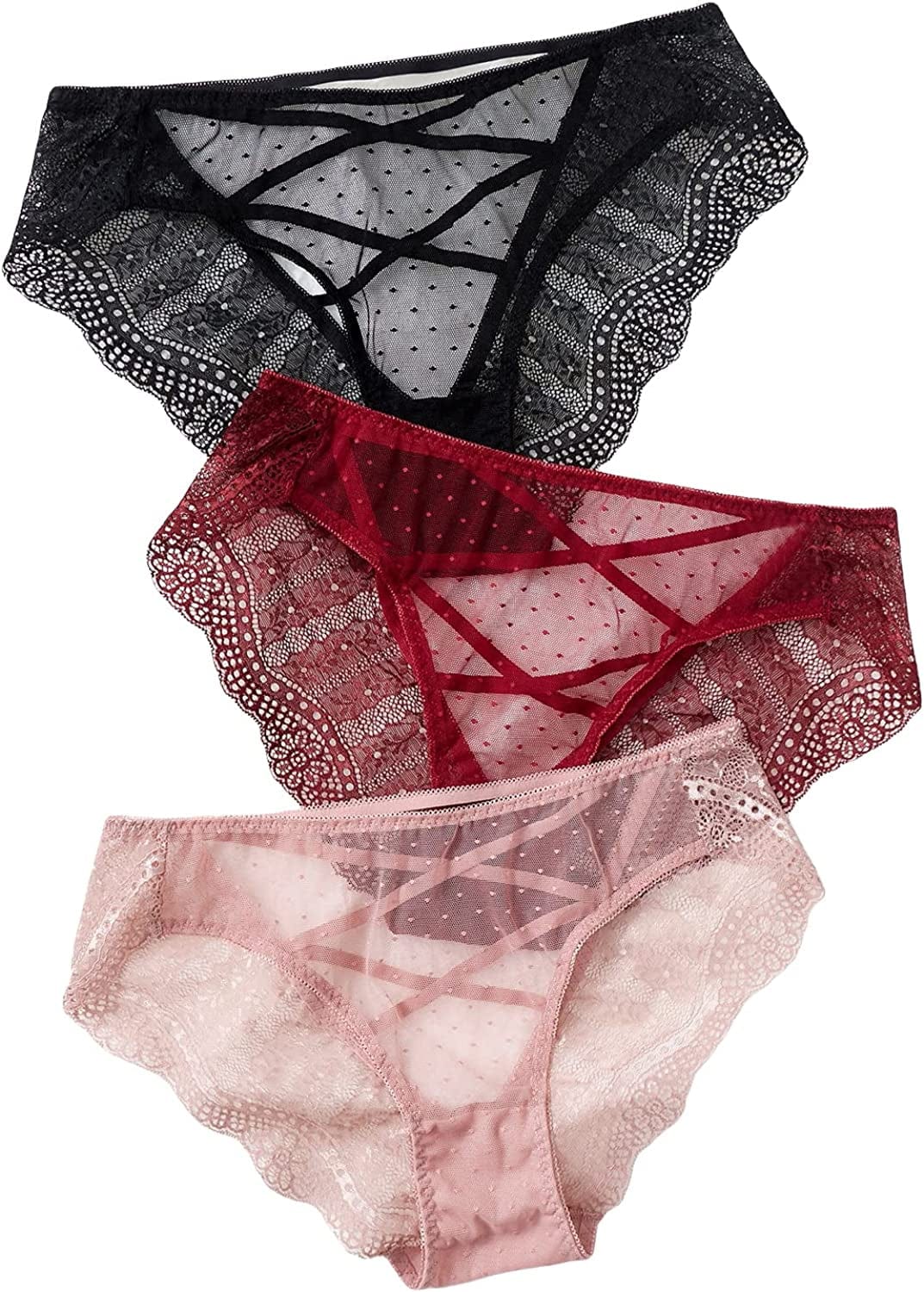 Floerns Women'S plus Size 2 Pack Lace Seamless V-Strings Thong Panties Set Black and Pink / X-Large Plus