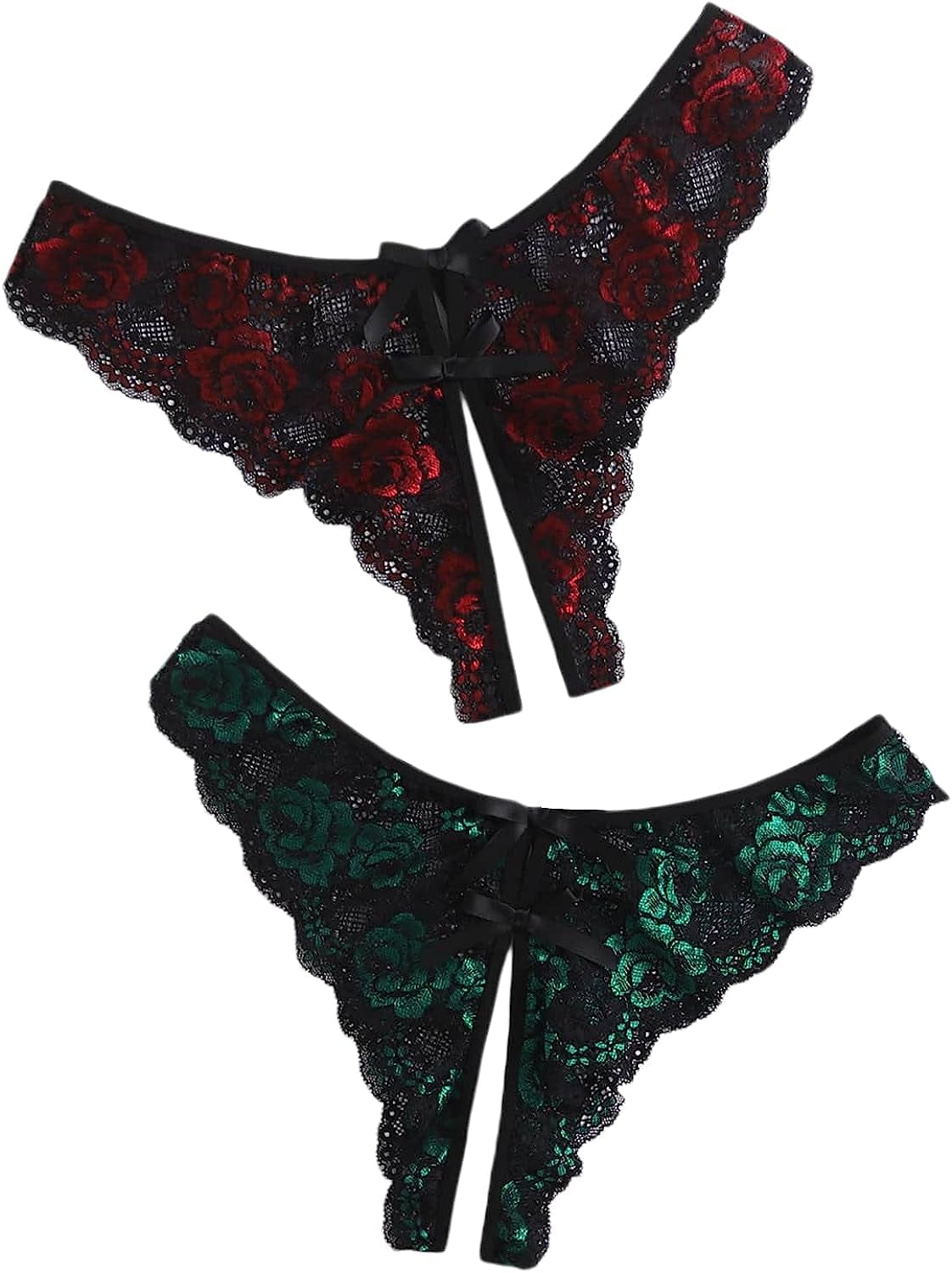 Floerns Women'S plus Size 2 Pack Lace Seamless V-Strings Thong Panties Set Red and Green / 4X-Large Plus