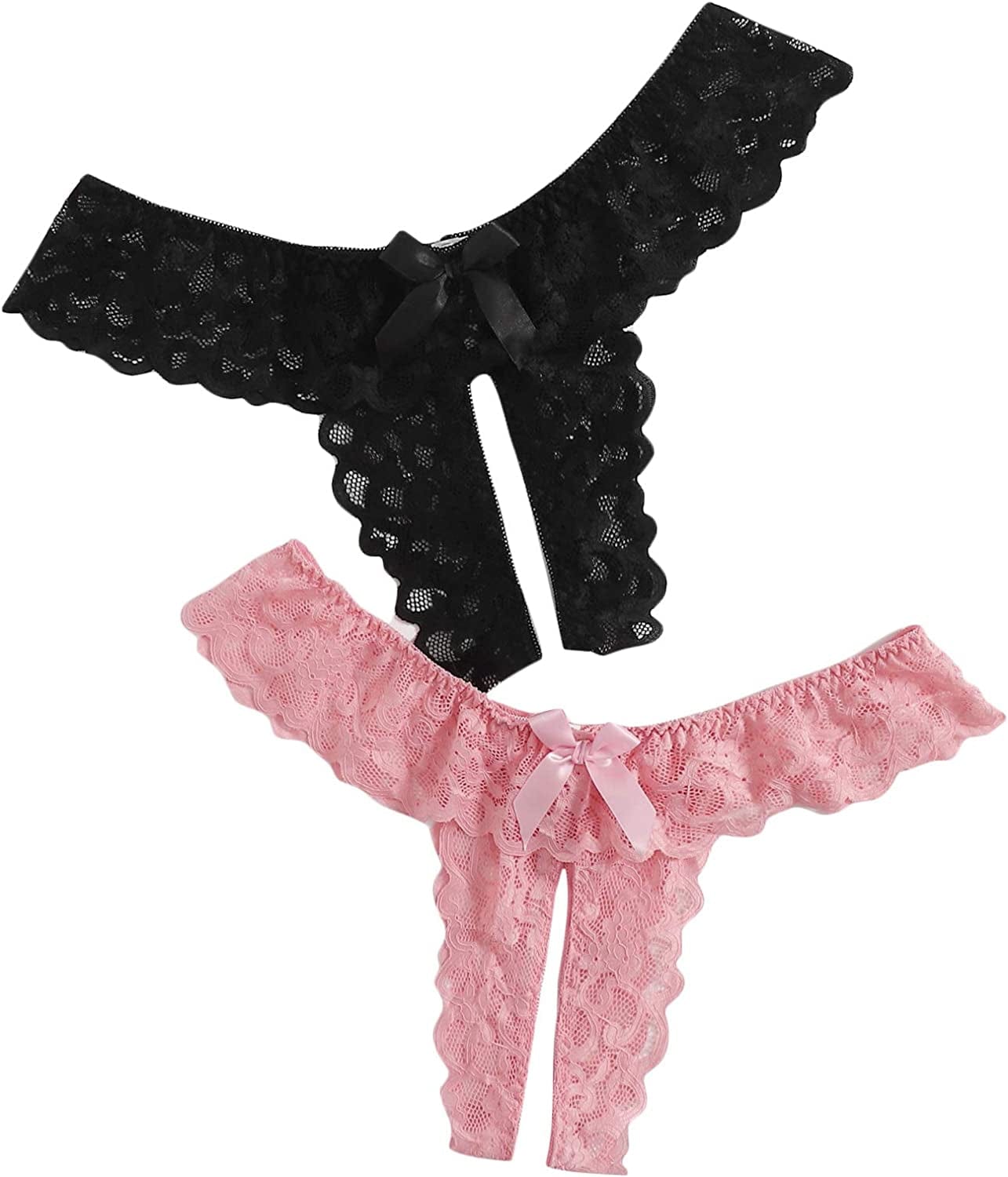 Floerns Women'S plus Size 2 Pack Lace Seamless V-Strings Thong Panties Set A Multi / 4X-Large Plus