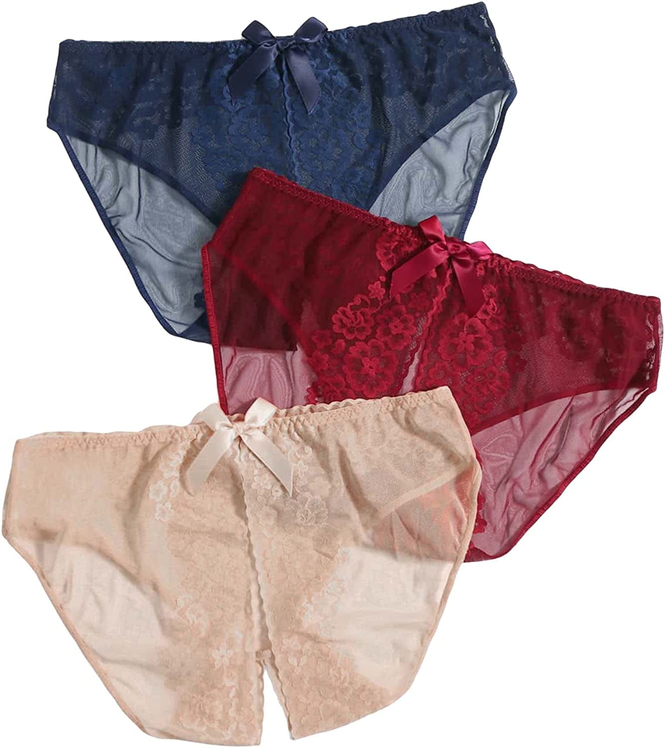 Floerns Women'S plus Size 2 Pack Lace Seamless V-Strings Thong Panties Set Red Beige Multi / X-Large Plus