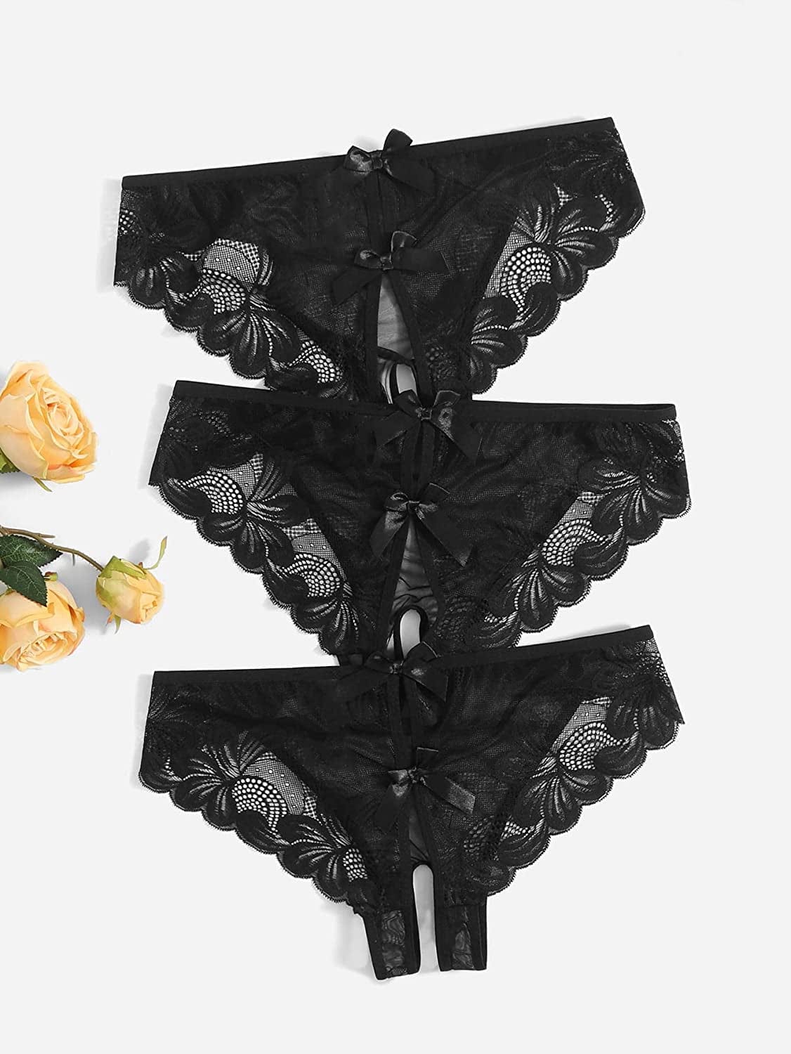 Floerns Women'S plus Size 2 Pack Lace Seamless V-Strings Thong Panties Set