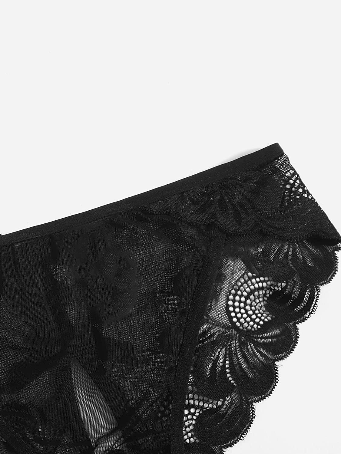 Floerns Women'S plus Size 2 Pack Lace Seamless V-Strings Thong Panties Set