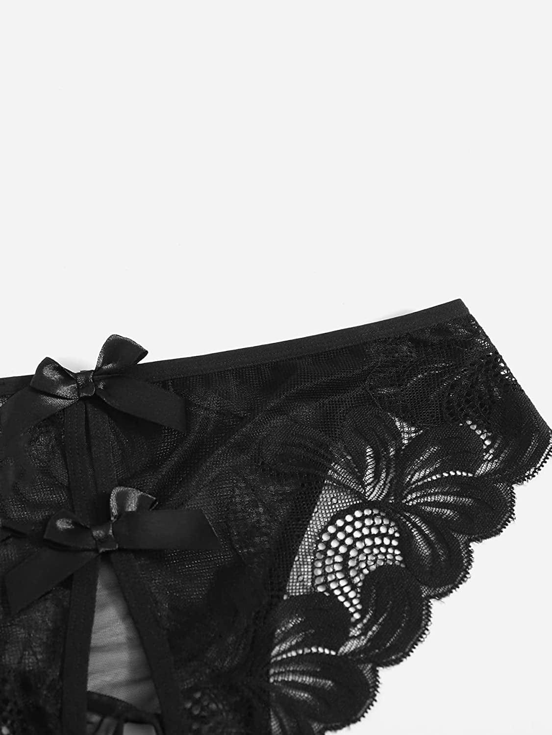 Floerns Women'S plus Size 2 Pack Lace Seamless V-Strings Thong Panties Set