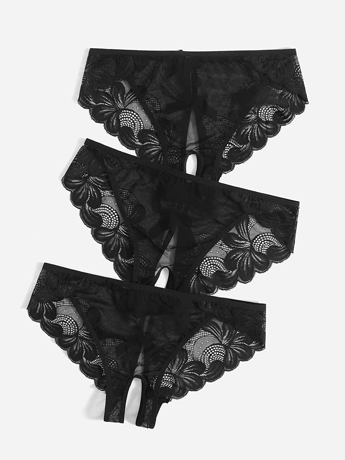 Floerns Women'S plus Size 2 Pack Lace Seamless V-Strings Thong Panties Set