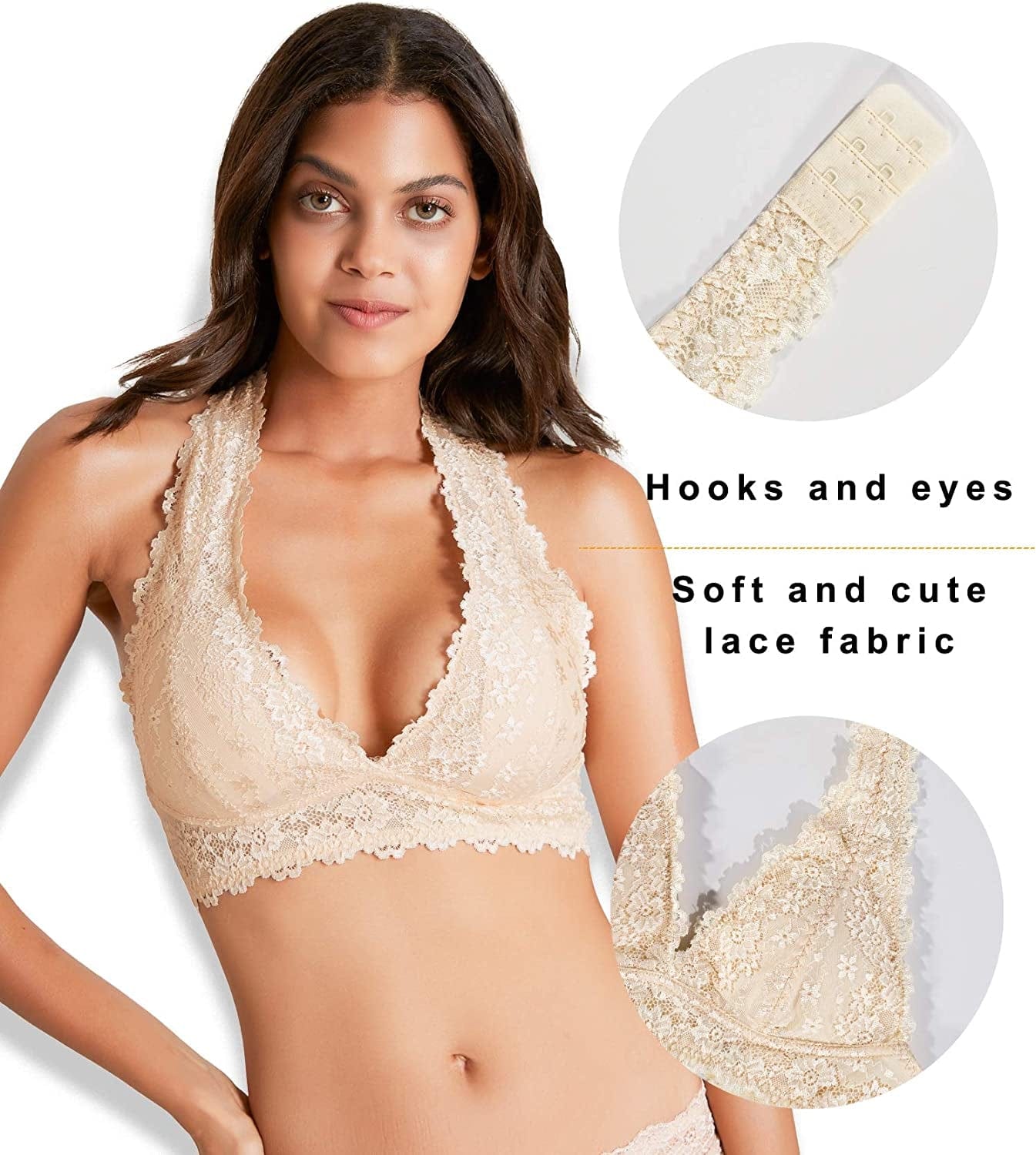 Floral Lace Halter Bralette for Women, Wireless Bra Lingerie with Removable Padded Halter Crop Top
