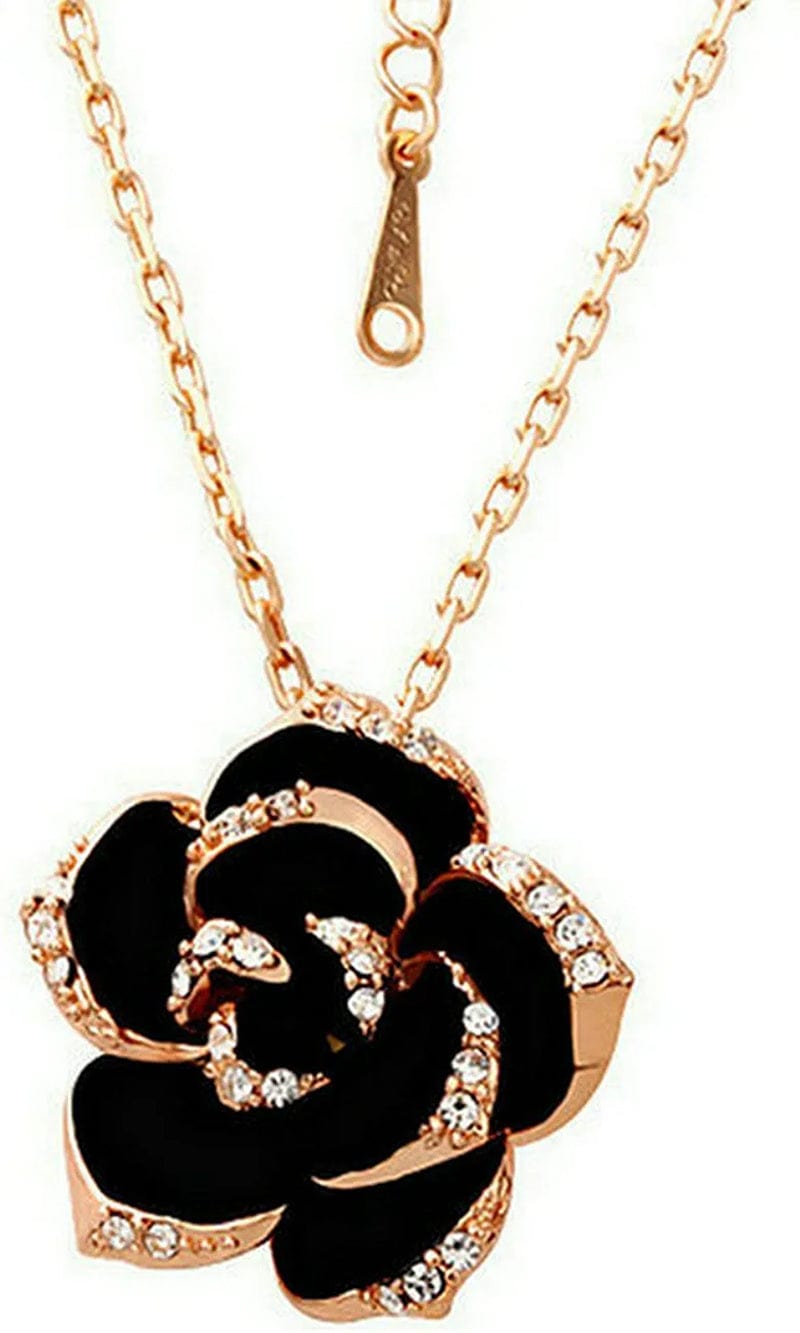 Flower Jewelry Set 18K Rose GP Sexy Flower Lacing with Rhinestones Clip Earrings&Necklace Ladies Jewelry Set