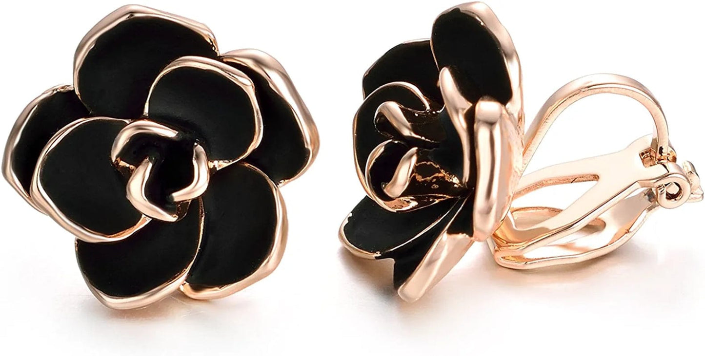 Flower Jewelry Set 18K Rose GP Sexy Flower Lacing with Rhinestones Clip Earrings&Necklace Ladies Jewelry Set