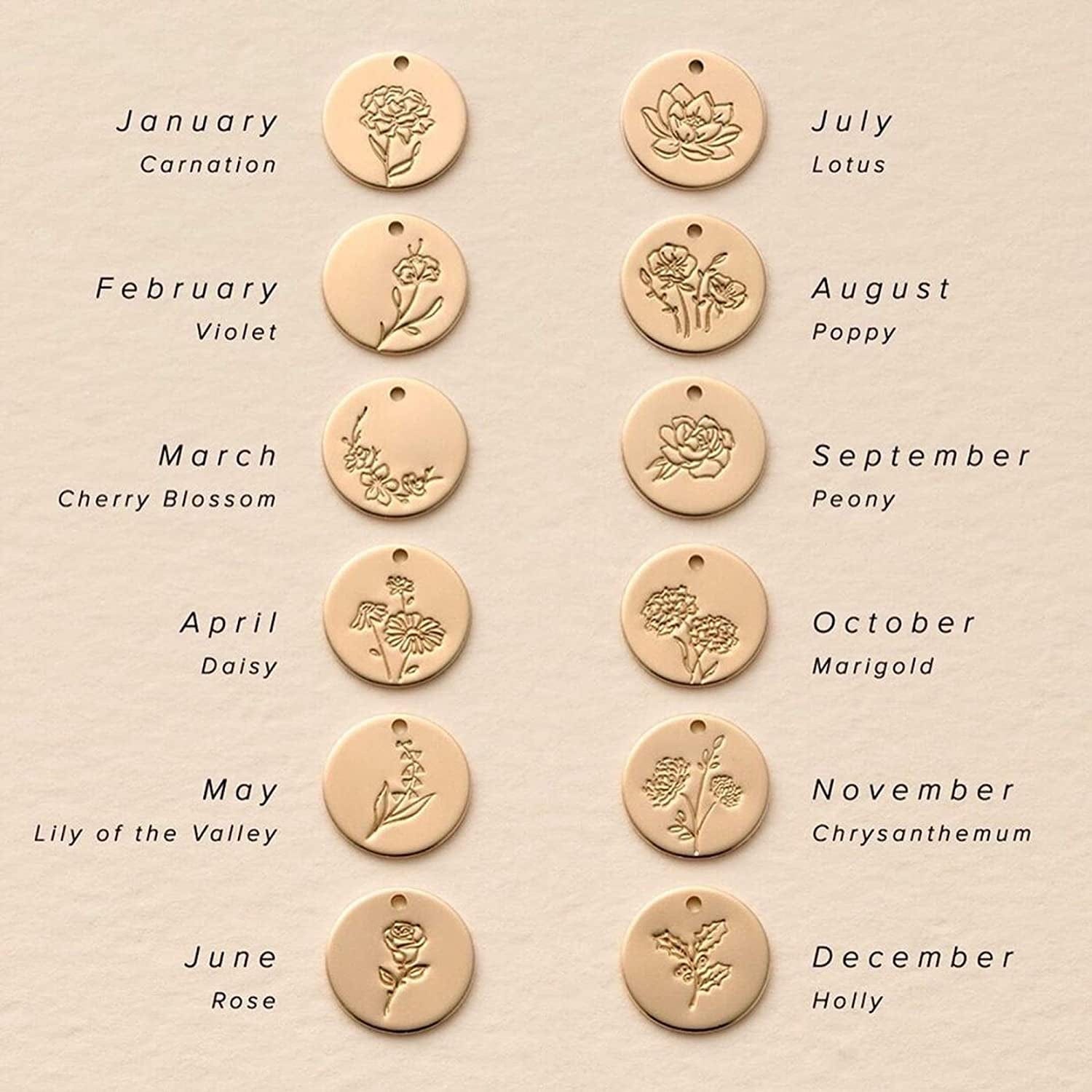 Flower Necklace for Women 18K Plated Gold Dainty Disk Disc Coin Pendant Minimalist Floral Necklace Classic Birth Flower Necklace Delicate Personalized Gift for Her