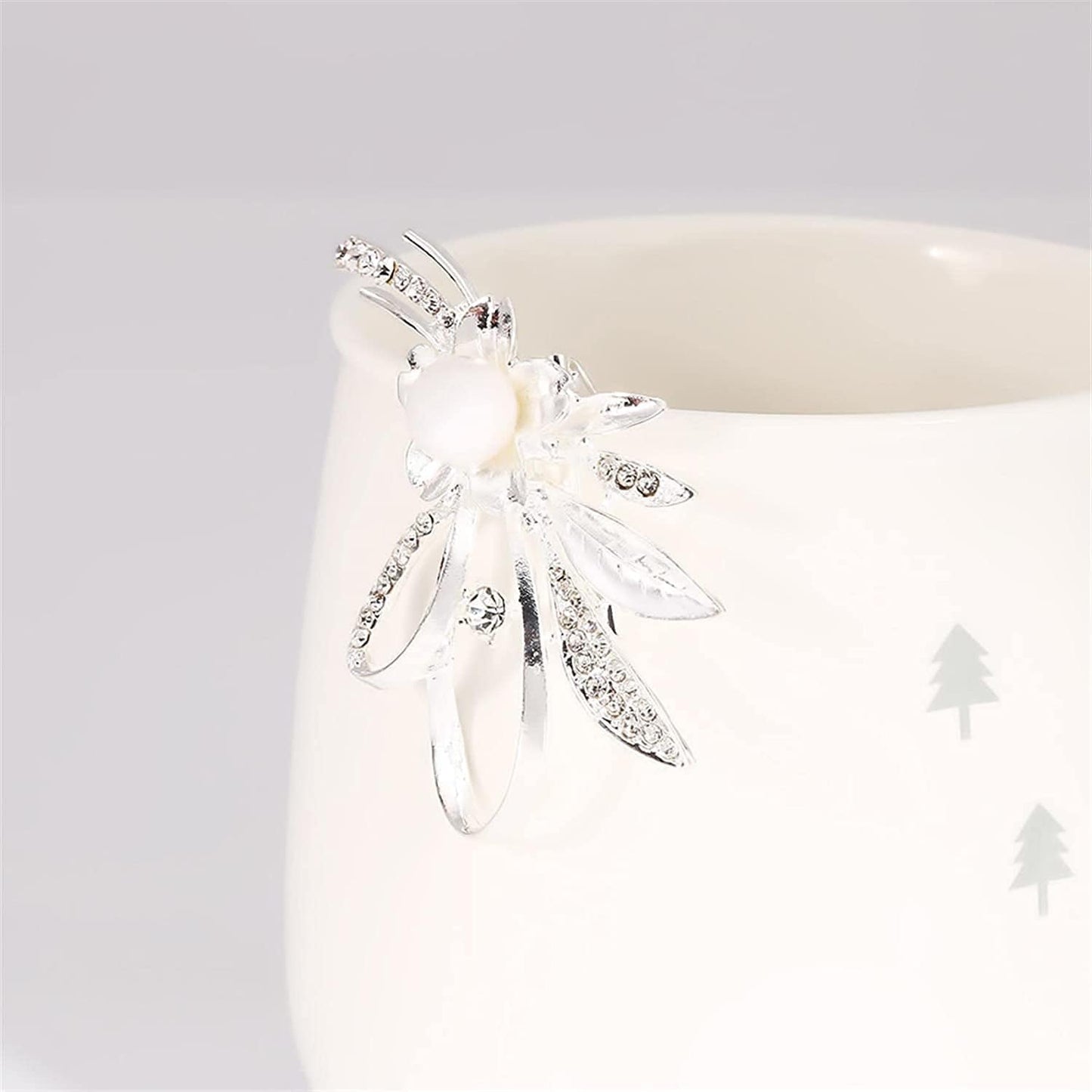 Flower Pearl Brooch Faux Rhinestone Crystal Brooches Pins Bouquet Corsage Wedding Lapel Pin for Women,Silver