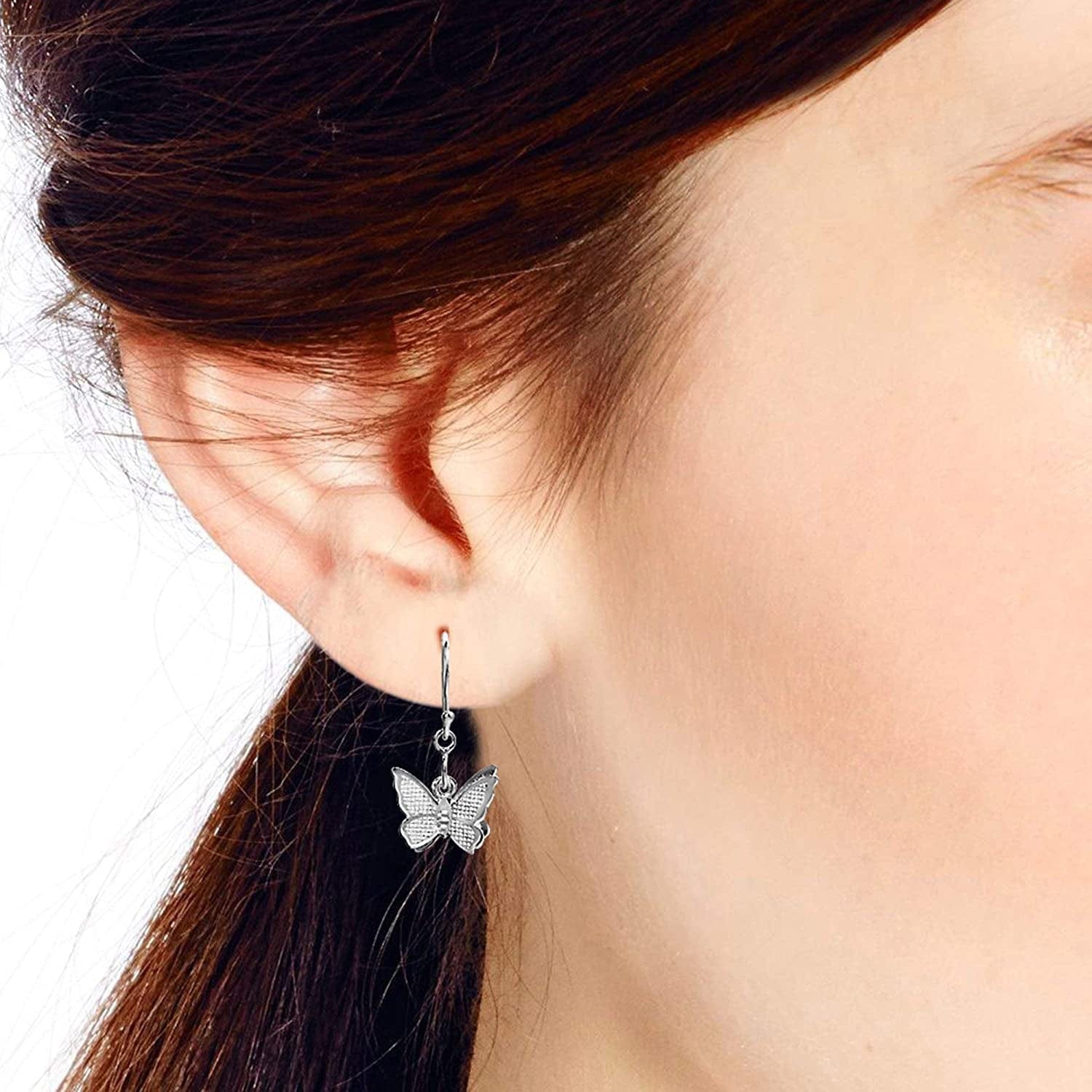 Fluttering Butterfly Charm Mobile .925 Sterling Silver Dangle Earrings