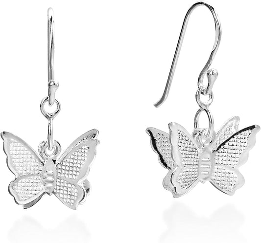 Fluttering Butterfly Charm Mobile .925 Sterling Silver Dangle Earrings