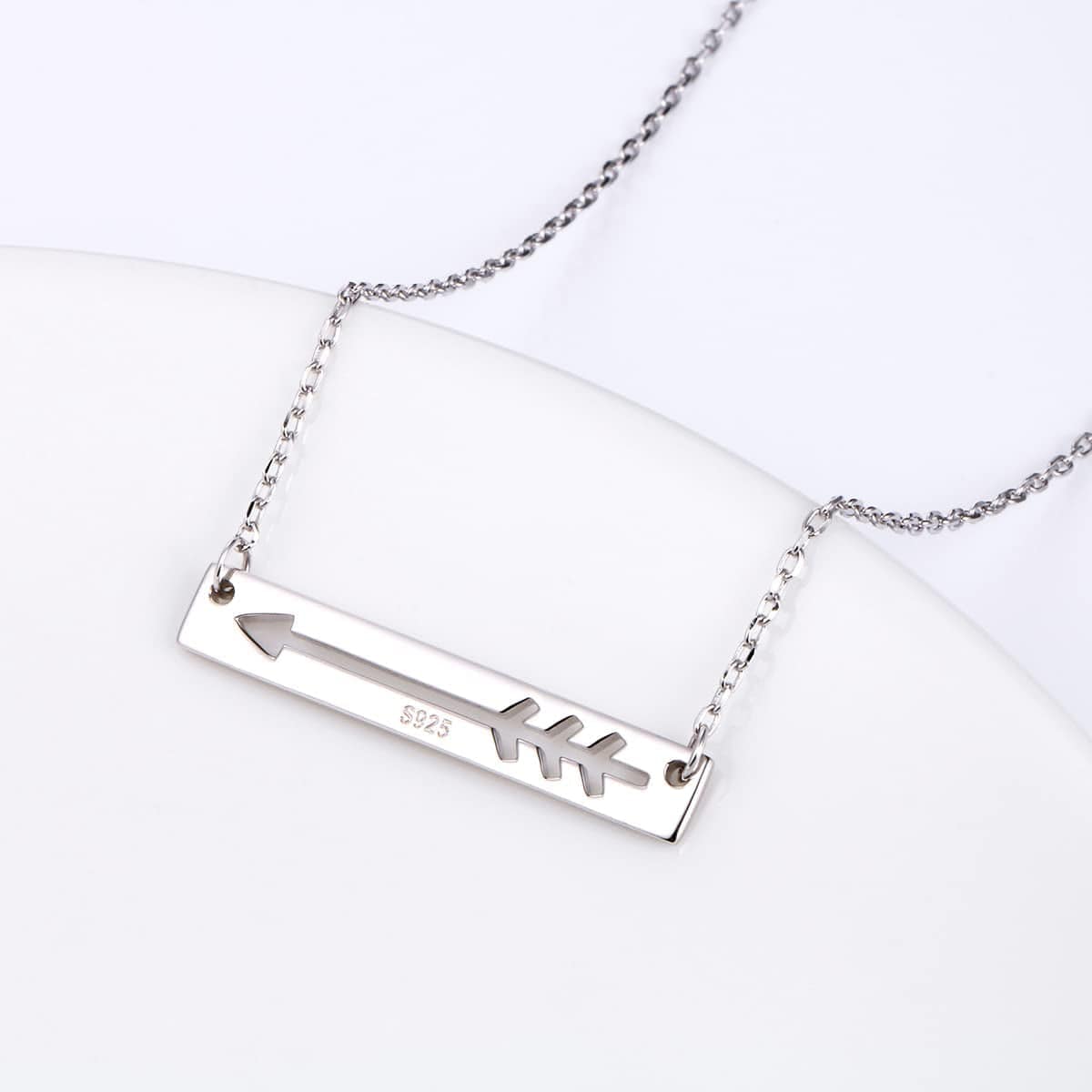 FLYOW 925 Sterling Silver Love Arrow Horizontal Sideways Minimalist Bar Pendant Necklace for Women Teen Girls Gift, 18 Inch + 2 Inch