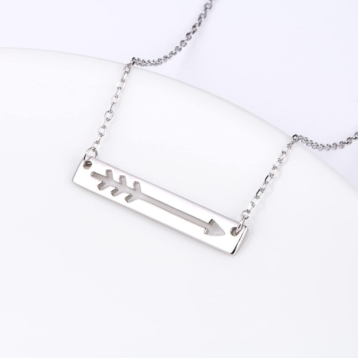 FLYOW 925 Sterling Silver Love Arrow Horizontal Sideways Minimalist Bar Pendant Necklace for Women Teen Girls Gift, 18 Inch + 2 Inch