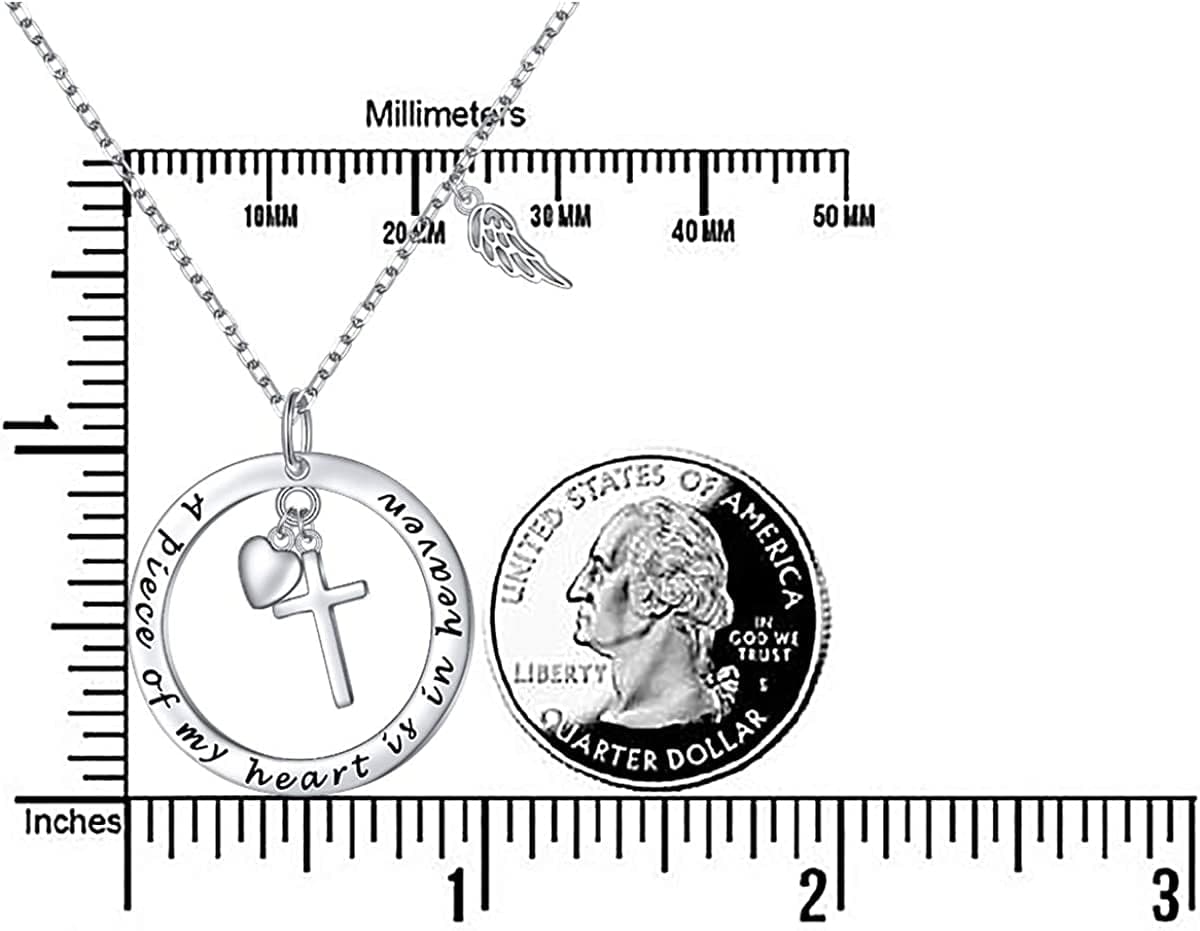 Flyow 925 Sterling Silver Memorial Necklace a Piece of My Heart Is in Heaven Pendant Jewelry in Memory of Mom Dad Grandma Grandpa Pet Baby Loss Memorial Gift