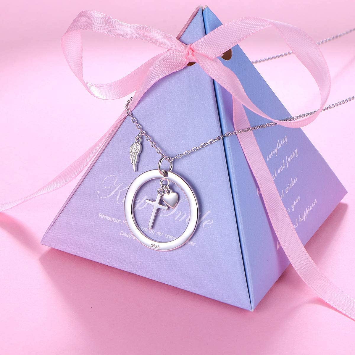 Flyow 925 Sterling Silver Memorial Necklace a Piece of My Heart Is in Heaven Pendant Jewelry in Memory of Mom Dad Grandma Grandpa Pet Baby Loss Memorial Gift