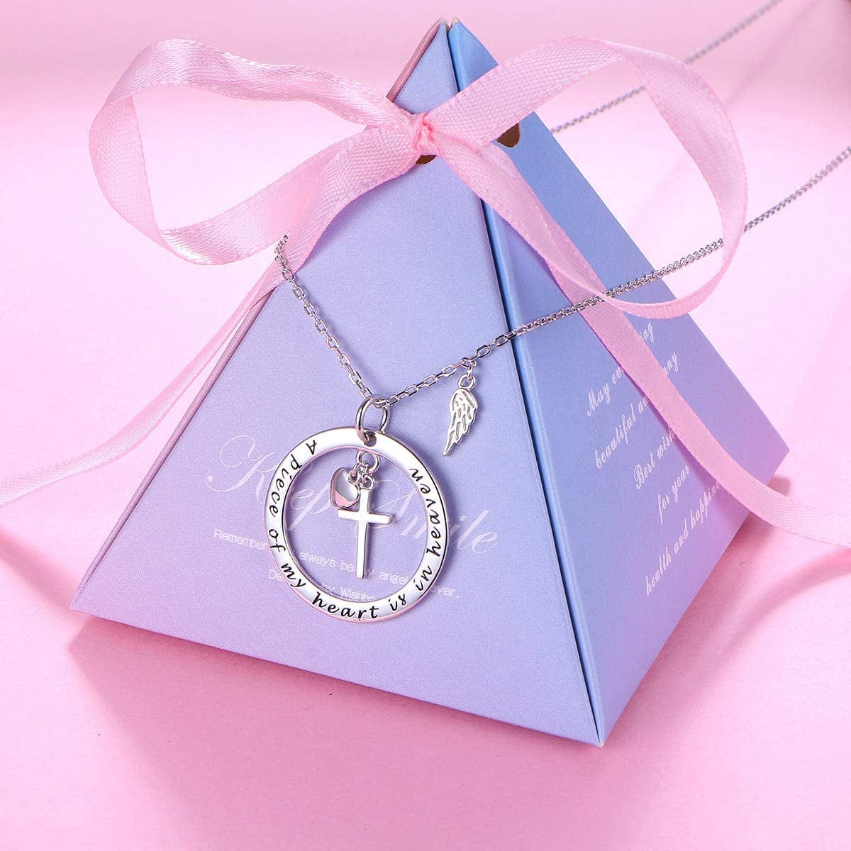Flyow 925 Sterling Silver Memorial Necklace a Piece of My Heart Is in Heaven Pendant Jewelry in Memory of Mom Dad Grandma Grandpa Pet Baby Loss Memorial Gift
