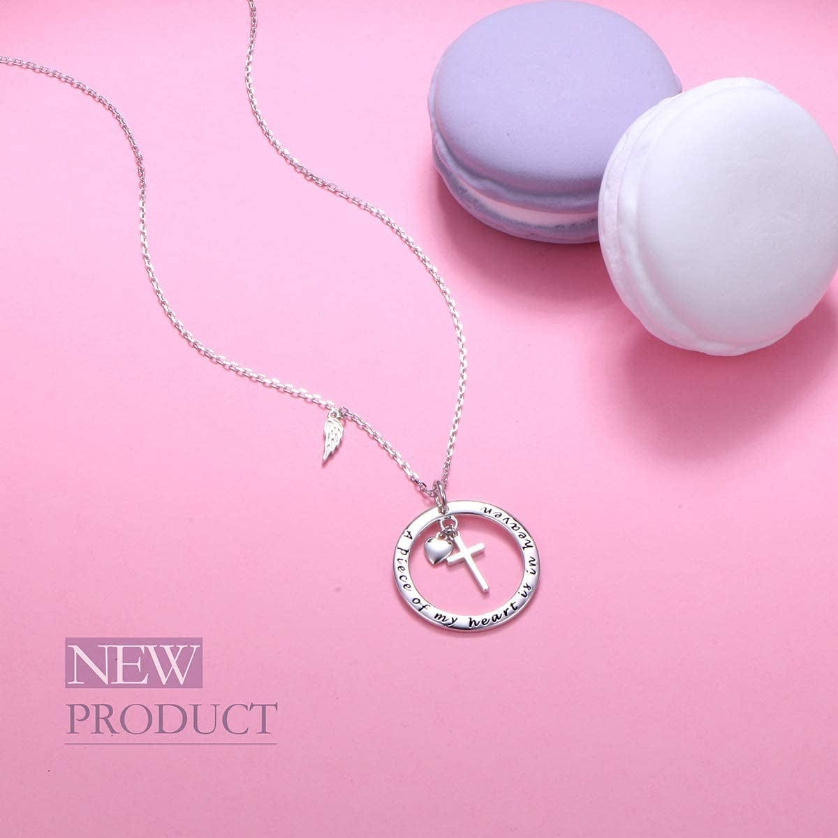 Flyow 925 Sterling Silver Memorial Necklace a Piece of My Heart Is in Heaven Pendant Jewelry in Memory of Mom Dad Grandma Grandpa Pet Baby Loss Memorial Gift