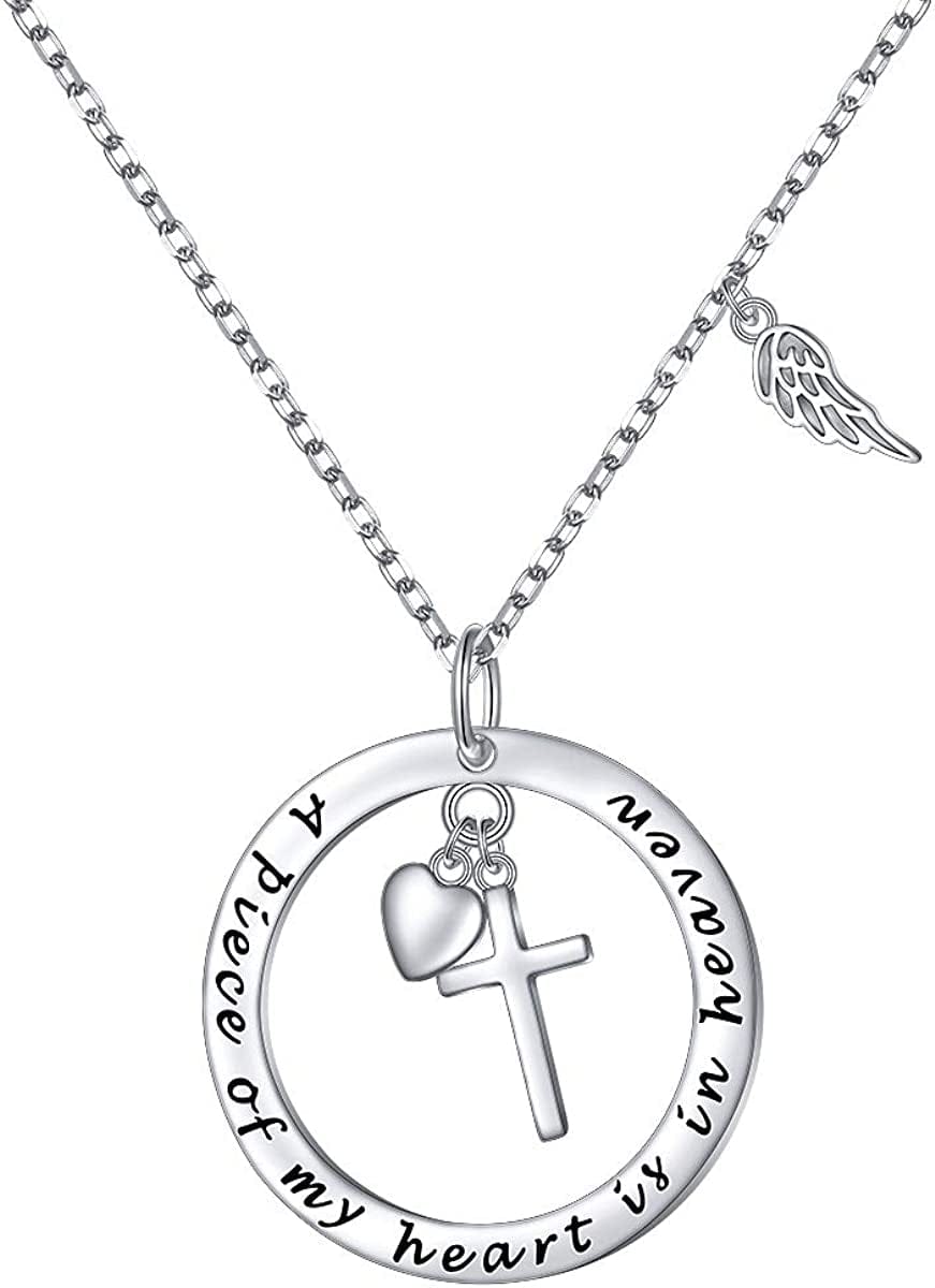 Flyow 925 Sterling Silver Memorial Necklace a Piece of My Heart Is in Heaven Pendant Jewelry in Memory of Mom Dad Grandma Grandpa Pet Baby Loss Memorial Gift Style 1