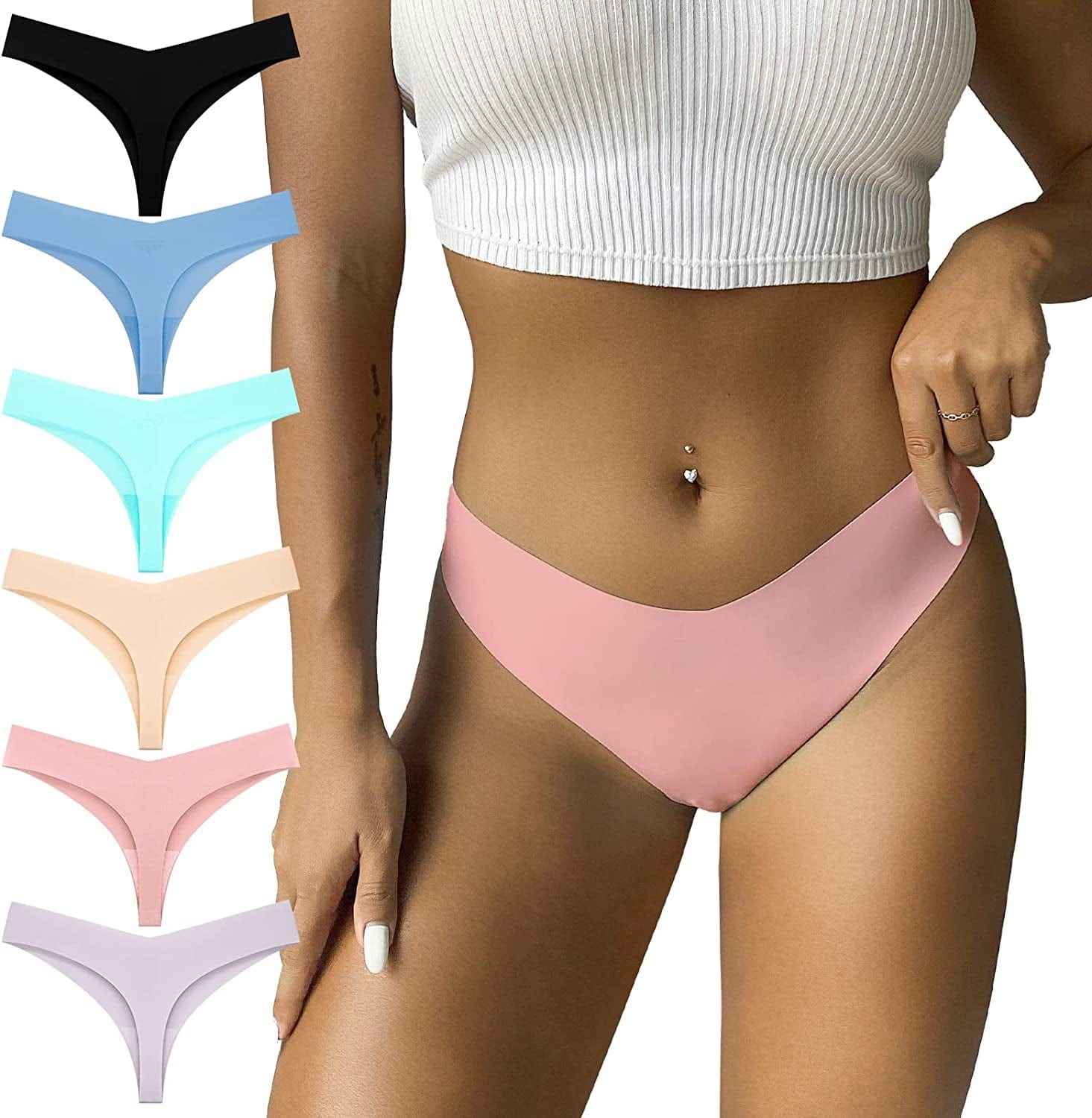 FOOT of the TREE 6 Pack Seamless Thongs for Women No Show Underwear Low Rise Hipster Panties Pack Mix5 / Medium