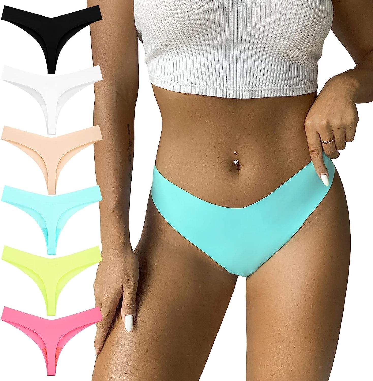 FOOT of the TREE 6 Pack Seamless Thongs for Women No Show Underwear Low Rise Hipster Panties Pack Mix4 / Medium