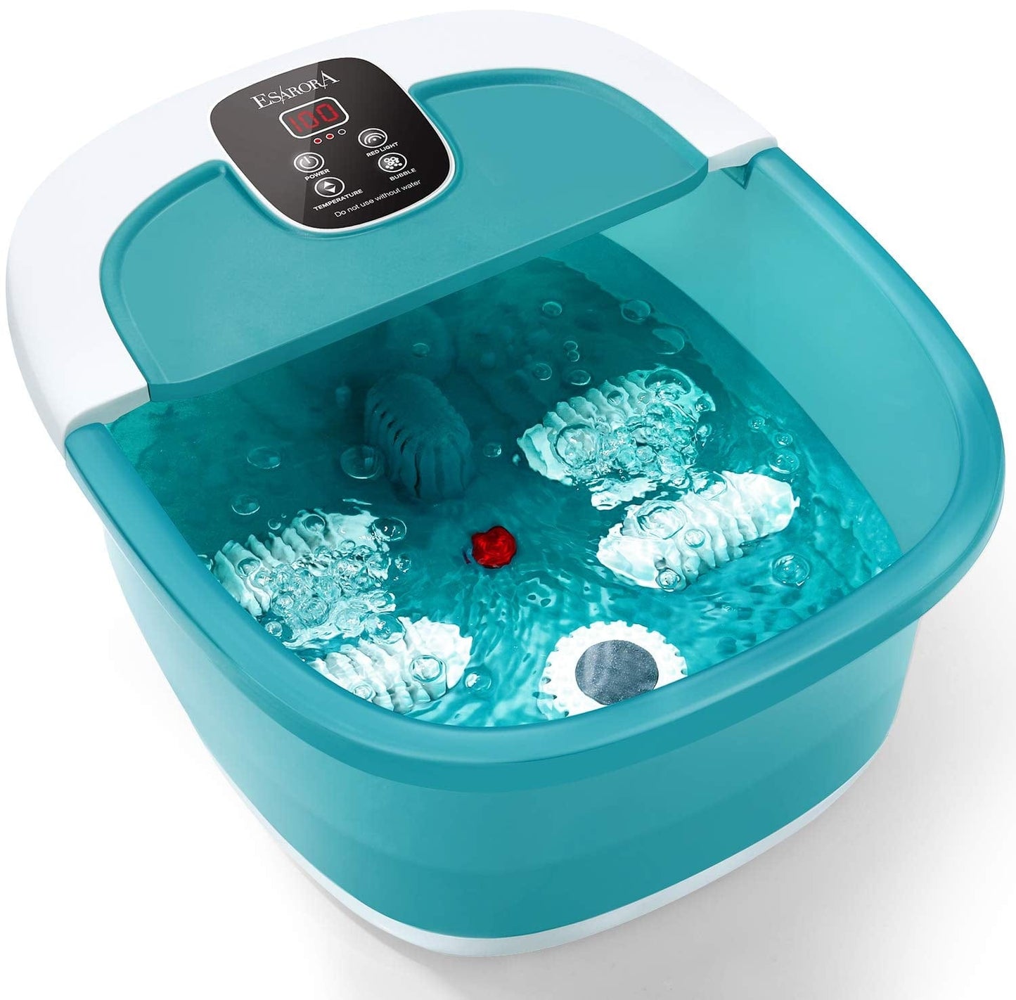 Foot Spa, ESARORA Foot Bath Massager with Heat, Bubbles, Pumice Stone, Medicine Box, Temperature Control, Red Light, Ergonomic Massage Rollers and Acupressure Massage Points, Light Blue Health & Beauty > Personal Care > Foot Care ESARORA Lake Green