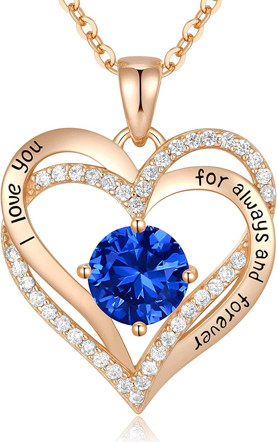 Forever Love Heart Pendant Necklaces for Women 925 Sterling Silver with Birthstone Zirconia, Christmas Birthday Anniversary Jewelry Gift for Women Wife Girls Her Rose Gold-09-Sept