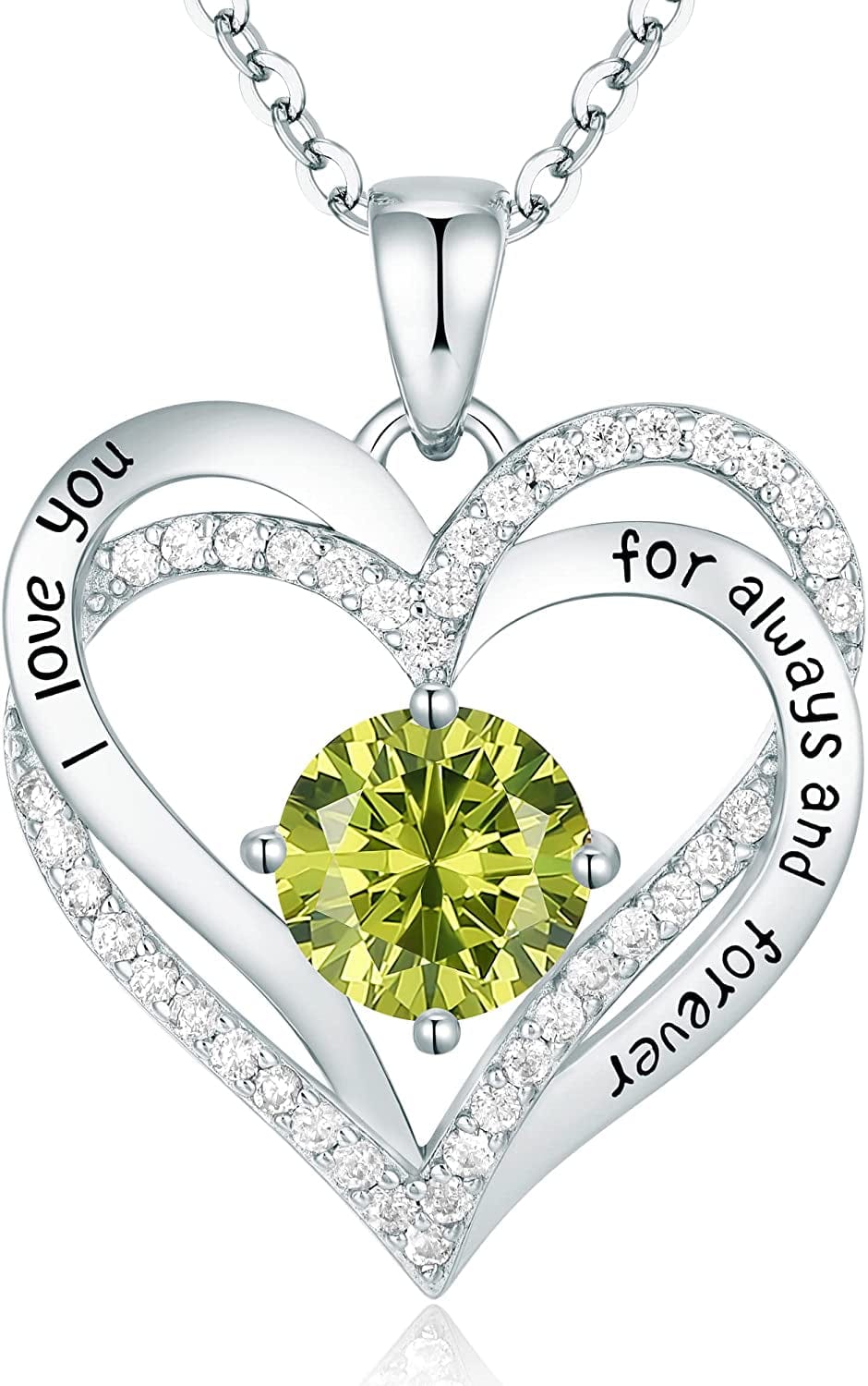 Forever Love Heart Pendant Necklaces for Women 925 Sterling Silver with Birthstone Zirconia, Christmas Birthday Anniversary Jewelry Gift for Women Wife Girls Her Sliver-08-Aug