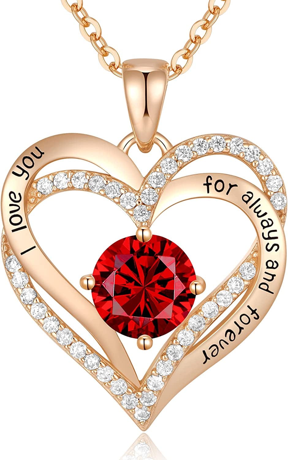 Forever Love Heart Pendant Necklaces for Women 925 Sterling Silver with Birthstone Zirconia, Christmas Birthday Anniversary Jewelry Gift for Women Wife Girls Her Rose Gold-07-July